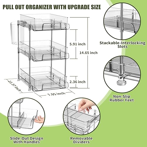 Miniatura 6 de Hoenart Organizadores y almacenamiento de 3 niveles para debajo del fregadero, organizador de armario, organizador de cajones, organizador multiusos