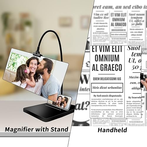 Miniatura 3 de Lupa 5X con soporte, cuello de cisne flexible de 10 x 6 pulgadas, aumento de página de libro completo, lupa grande para leer impresiones pequeñas y