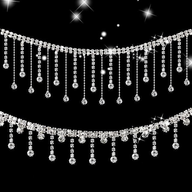 2 Yards Rhinestone Ribbon Chain 2 Style Diamond Crystal Ribbon Rhinestone Fringe Trim Bling Crystal Fringe Trim Chain Cuttable Diamond Trim Ribbon for Wedding Dress Decoration