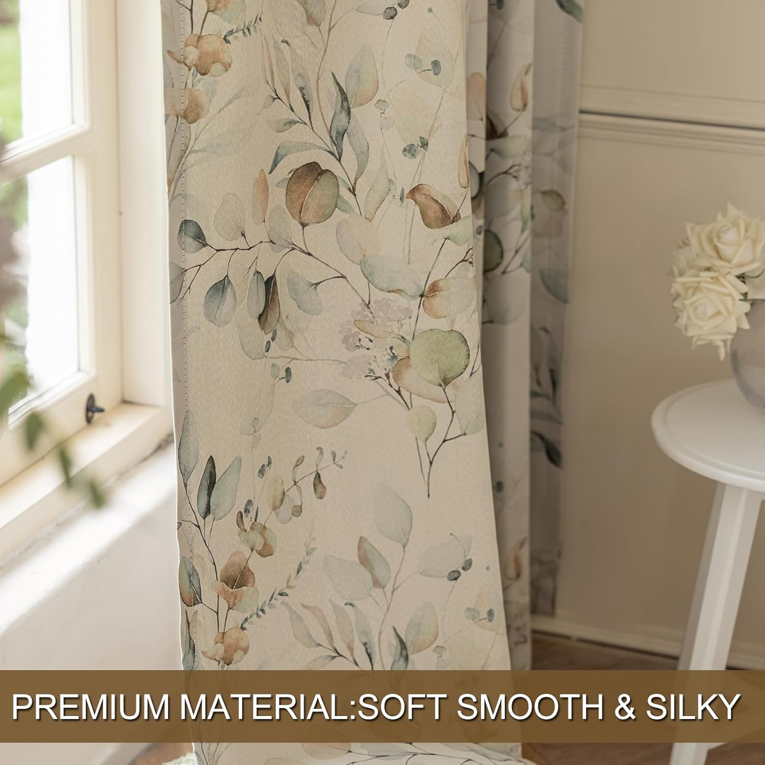 SUOUO Brown Floral Blackout Curtains for Bedroom 96 inches Long Print Vintage Leaf Room Darkening Window Drapes for Living Room 2 Panels