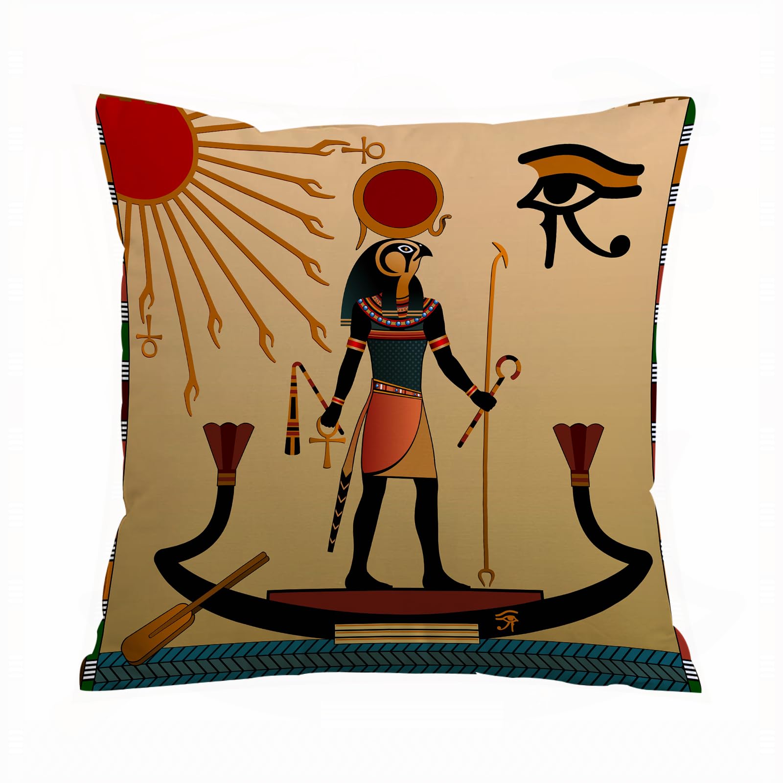ERRTU Throw Pillow Case Pillowcase Square Printed Cushion Cover for Living Room Sofa Couch Bed Car,Egyptian, Ancient Character Sun Ancient Egyptian Grace,18x18 in
