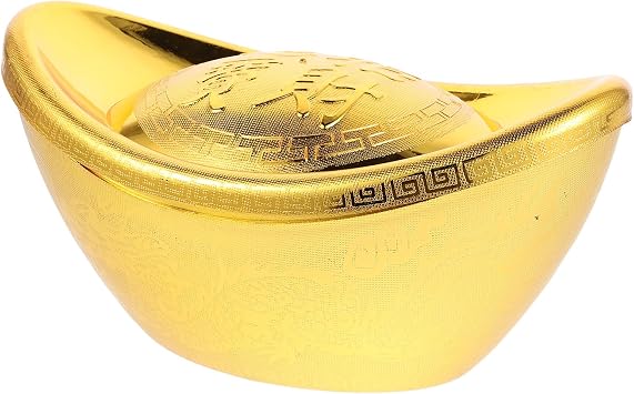 VALICLUD Golden Yuan Bao Statue with Elegant Vintage Design Feng Shui Wealth Ingot Figurine Lightweight Material for Year of Horse 2026 for Home and Spring Festival Party Supplies