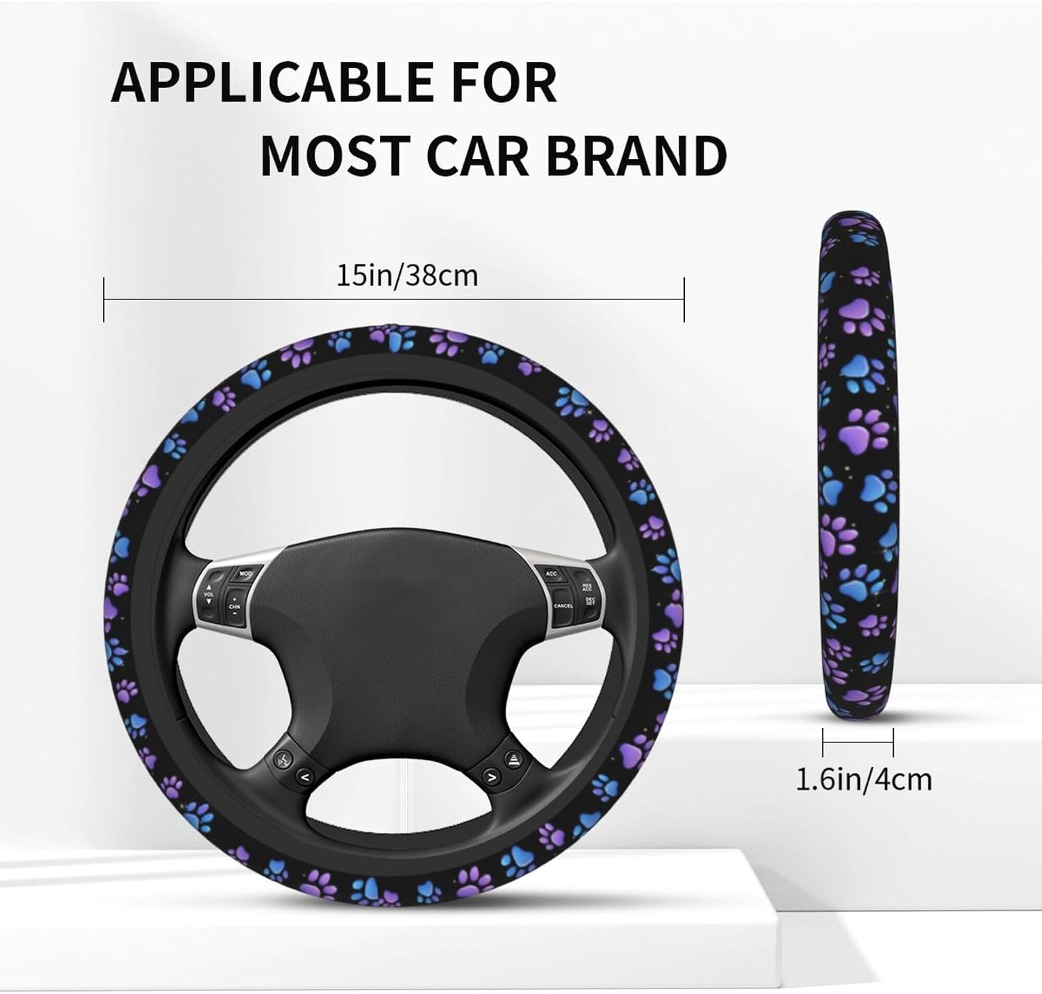 Paw Prints Steering Wheel Cover - Purple Dog Paws Steering Wheel Cover Women Men Car Cup Holder Pad 2 Pack Decor Anti-Slip Auto Neoprene Universal 15 Inch Steering Wheel