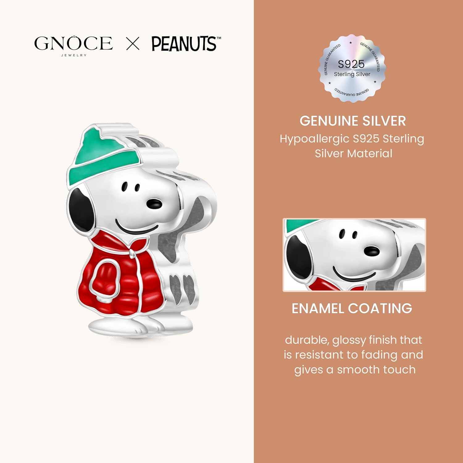 GNOCE Peanuts Snoopy Warm Winter Wishes Charm for Women, S925 Sterling Silver Dangle Charms for Women Wife, Valentine‘s Day, Mother’s Day Jewelry - Image 7