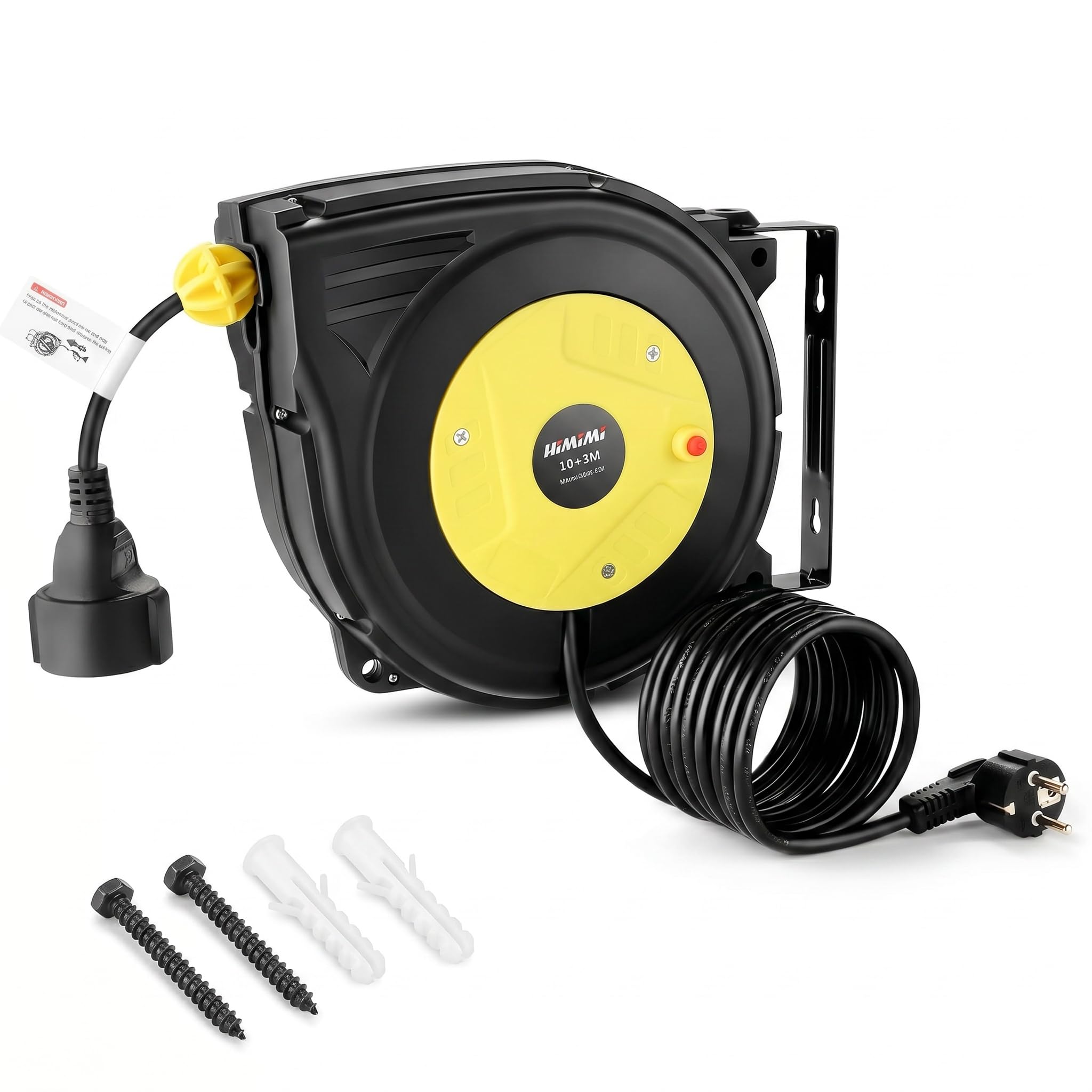 Himimi Avvolgicavo telescopico automatico da 13 m, avvolgicavo da 1250 W-2000 W, con protezione da sovraccarico, impermeabile, per interni/esterni, montaggio a parete/soffitto, rotazione di 180°