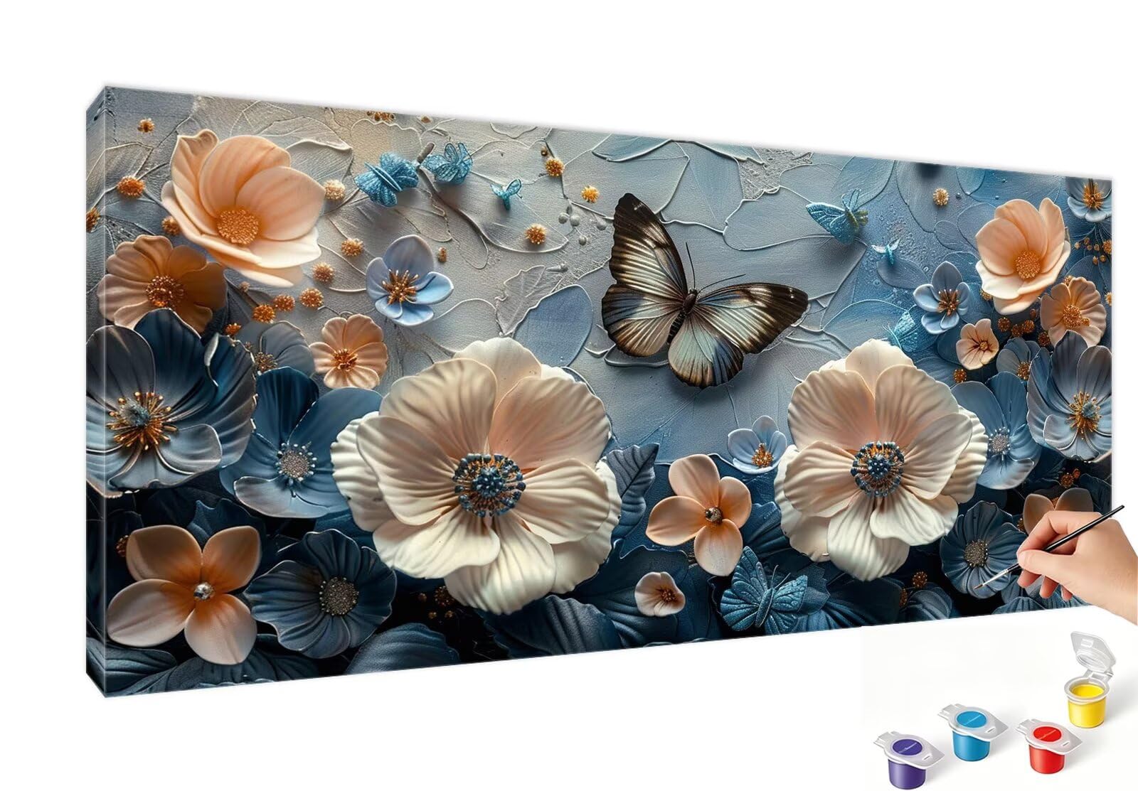 Pintar por Numeros Adultos Flor Pintura por Numeros Adultos Mariposa DIY Paint by Numbers Adult con Pinceles, Pigmento Acrílico, Sin Marco, Cuadros para Pintar para Decoración Pared 70x140cm RB-309