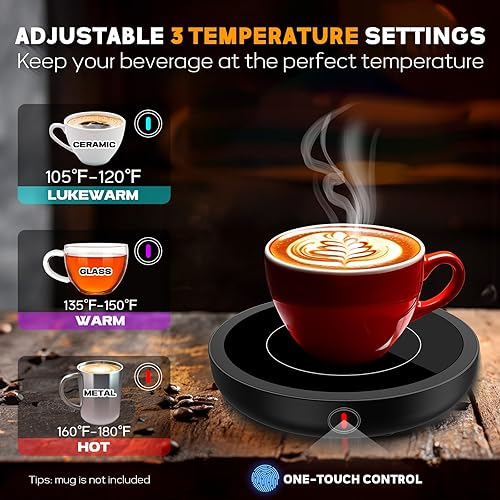 Miniatura 2 de Calentador de tazas de café, plato calentador de velas grande, calentador de taza inteligente ajustable (105  180 F), apagado automático 4 horas,