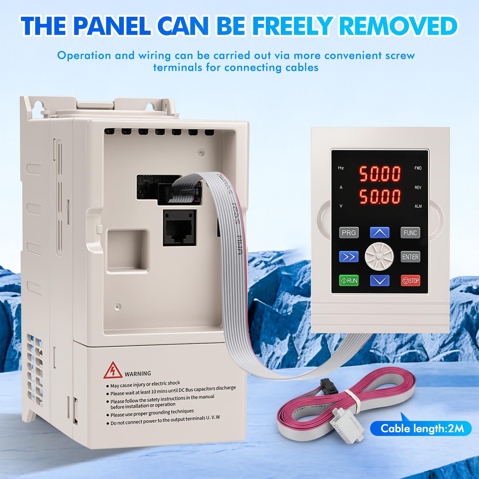 Frequenzumrichter 380V VFD Drehzahlregler Motor Frequenzregler Professional Dreiphasen Eingang Dreiphasen Ausgang 2,2kW CNC Frequenzumrichter JLS-DF-4T-2.2GB (mit Tablett+2m Verlängerungskabel)