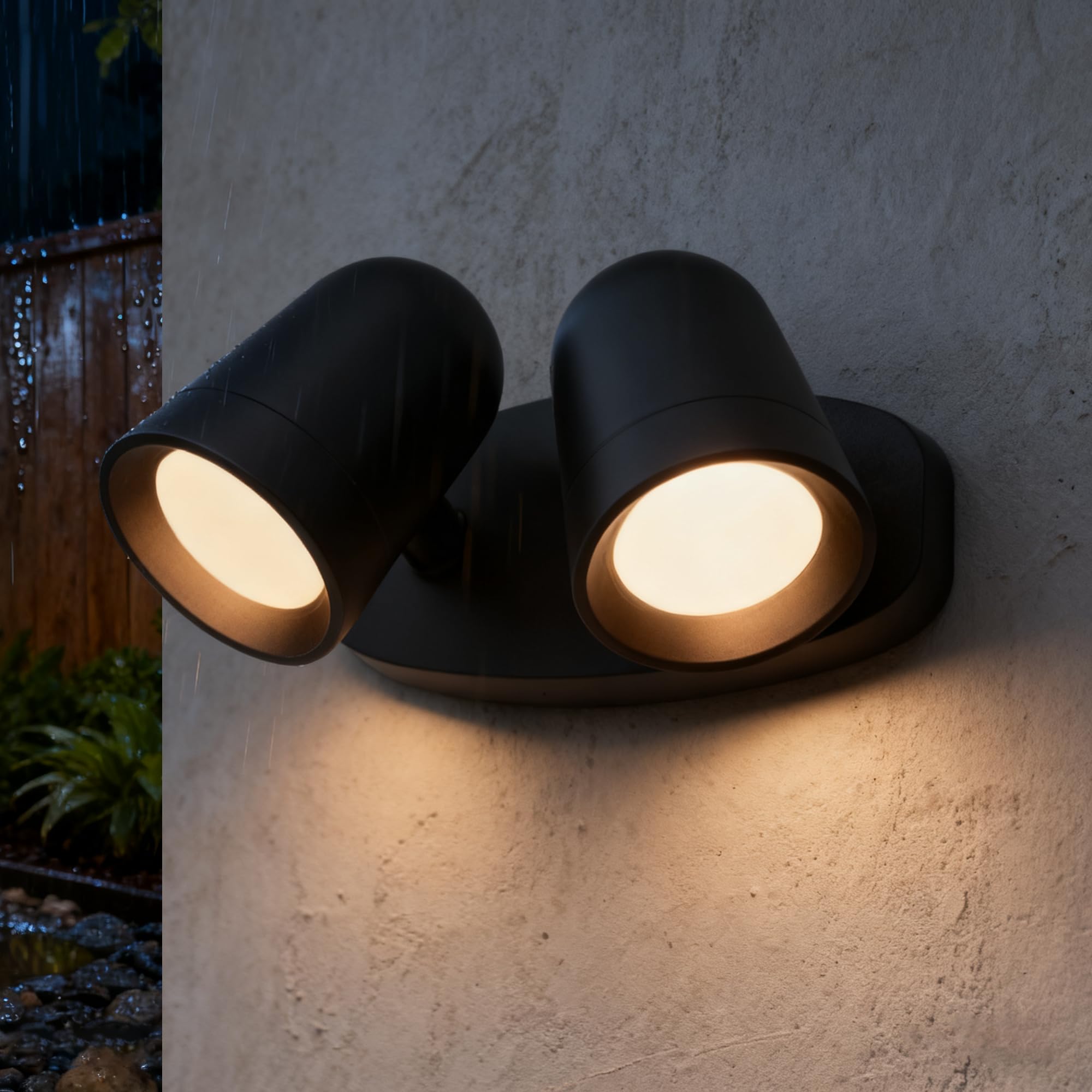 JNR Applique da Esterno, IP65 Impermeabile Lampade da Esterno, Nero | Doppio faretto orientabile a 330°,Alluminio Applique da Parete Esterno 230V 2*5W GU10 3000K LED Lampadina Inclusa