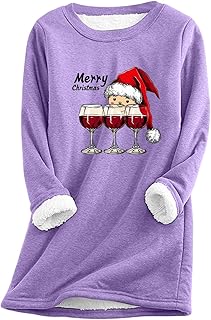 Body Mujer Jersey de Navidad Elástico Mujer Manga Larga Cuello Redondo Forro Polar Bolsillo Forro Polar Grueso Jersey Térmico (1) Camisetas térmicas Mujer
