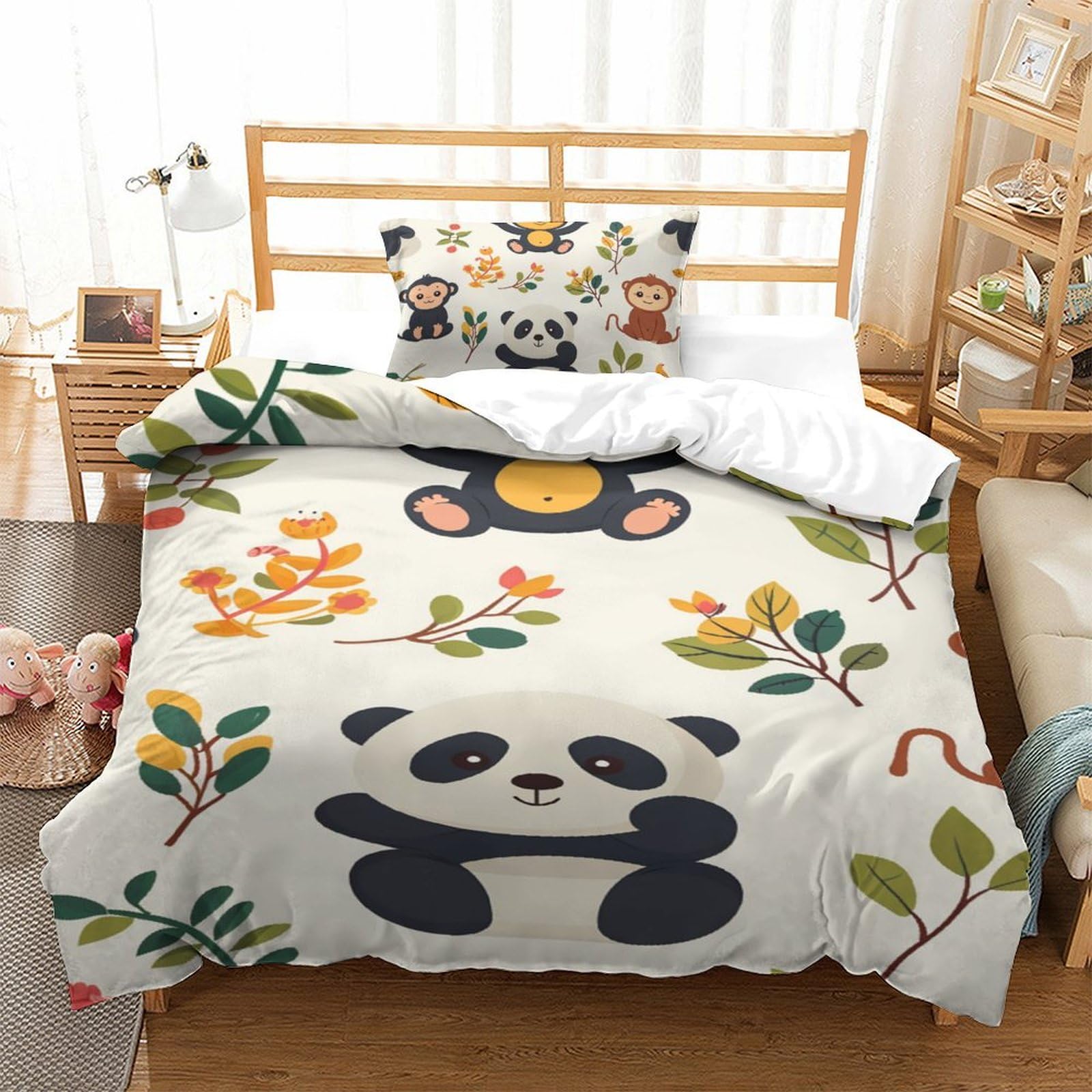 Housse de couette singe 3D 135x200 literie confort microfibre avec taies d'oreiller