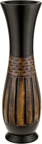 Miniatura 2 de AeraVida Árbol de mango decorativo contemporáneo marrón y negro con líneas talladas a mano jarrón de madera  Elegante acento de decoración del hogar