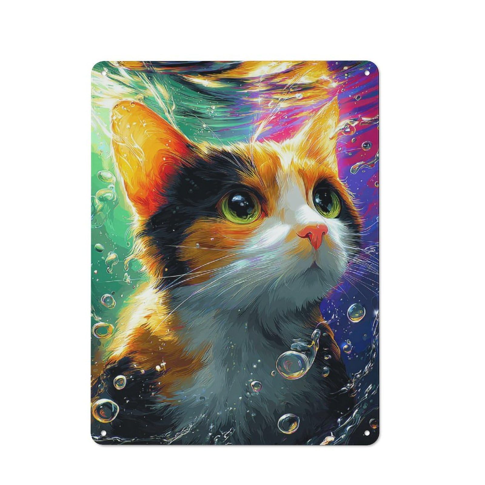 Junmoney Colorful Cat Underwater Artwork Retro Metal Sign 40X30cm, Garage Style Shed Wall Plaque For Garage, Hobby Room, Office Or Man Cave