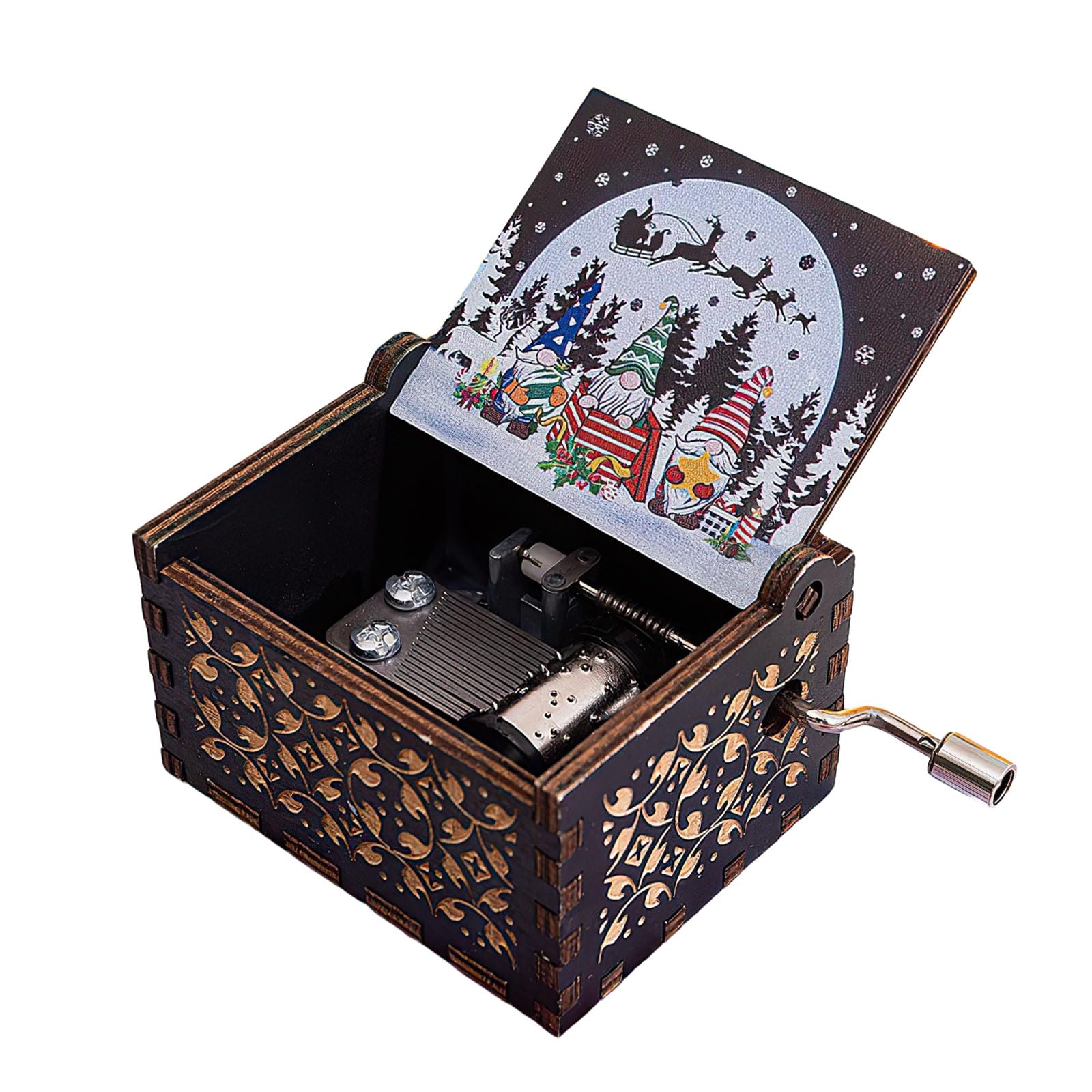 Peamoo B Wooden Music Ox For Christmas,Personalised Mini Music Ox Gift Ox Laser Engraved Vintage Wood Hand Crank Music Ox, Christmas Music Oxes Wooden Musical Ox Wooden Gift ﻿ ﻿ (B)