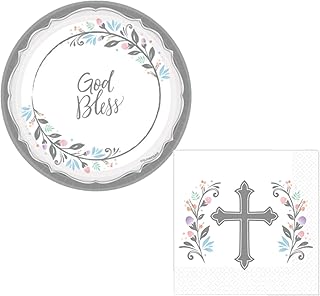 Inspirational Cross Religious Party Supplies for 36 People | Bundle Includes Dessert Plates and Napkins | Baptism Holy Communion Confirmation Dedication Memorial | Blessed Holy Day Theme
