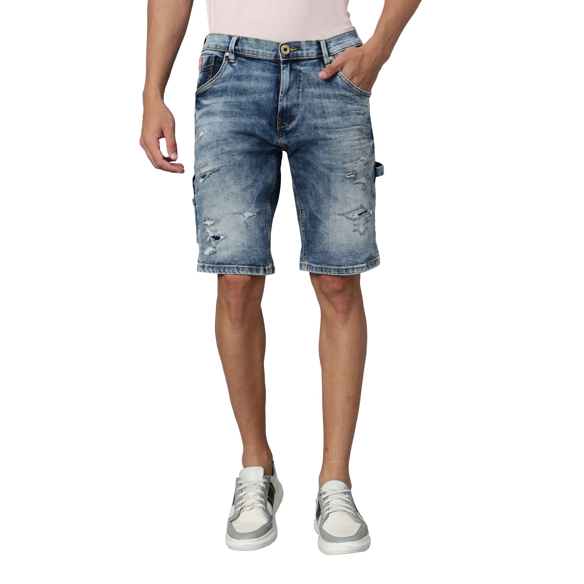 rookies Dynamic Comfort: Med Blue Slim Fit Cotton Polyester Elastane Denim Short |Casual Short | Slim Fit Shorts | Denim Shorts | 64% Cotton 31% Polyester 3% Viscose 2% Spandex-picture-12