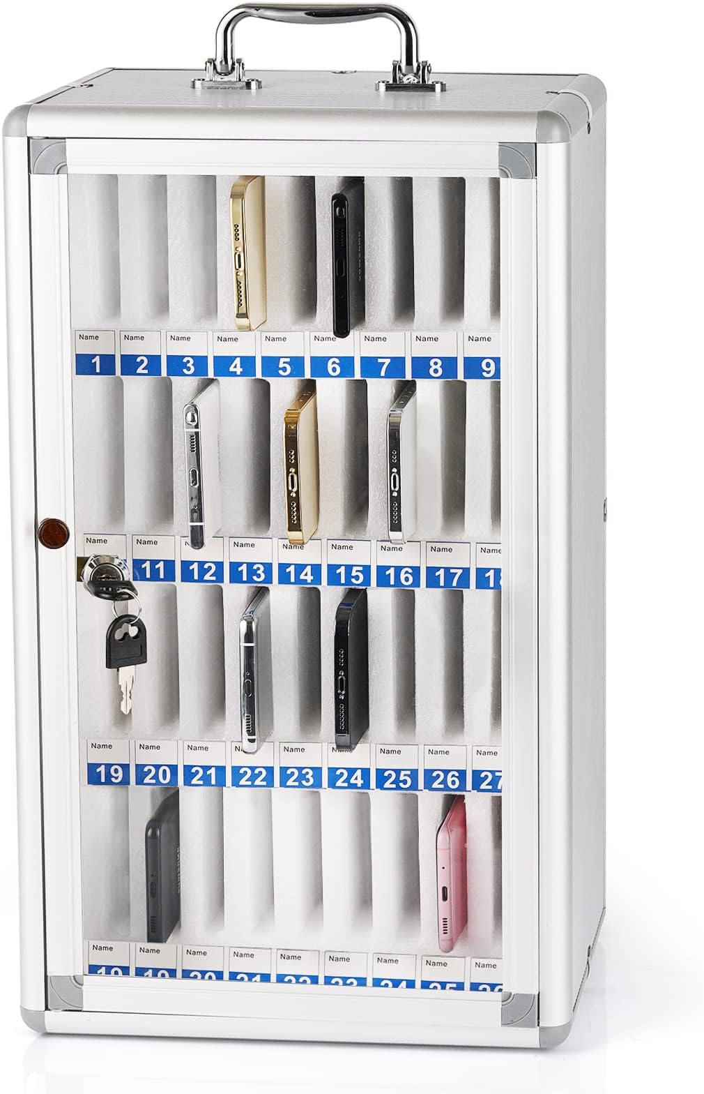 36 Slots Aluminum Alloy Pocket Chart Storage Cabinet for Cell Phones,Wall-Mounted with a Locked,Can be Carried by Hand (36 Slots)
