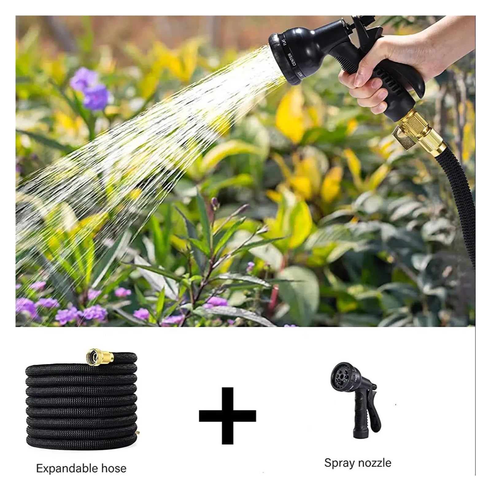 Juego de mangueras de jardín extensibles Manguera de jardín Manguera de jardín flexible expandible Conector de latón 3/4 Manguera de lavado de autos de alta presión Juego de pistola rociadora(100ft-30