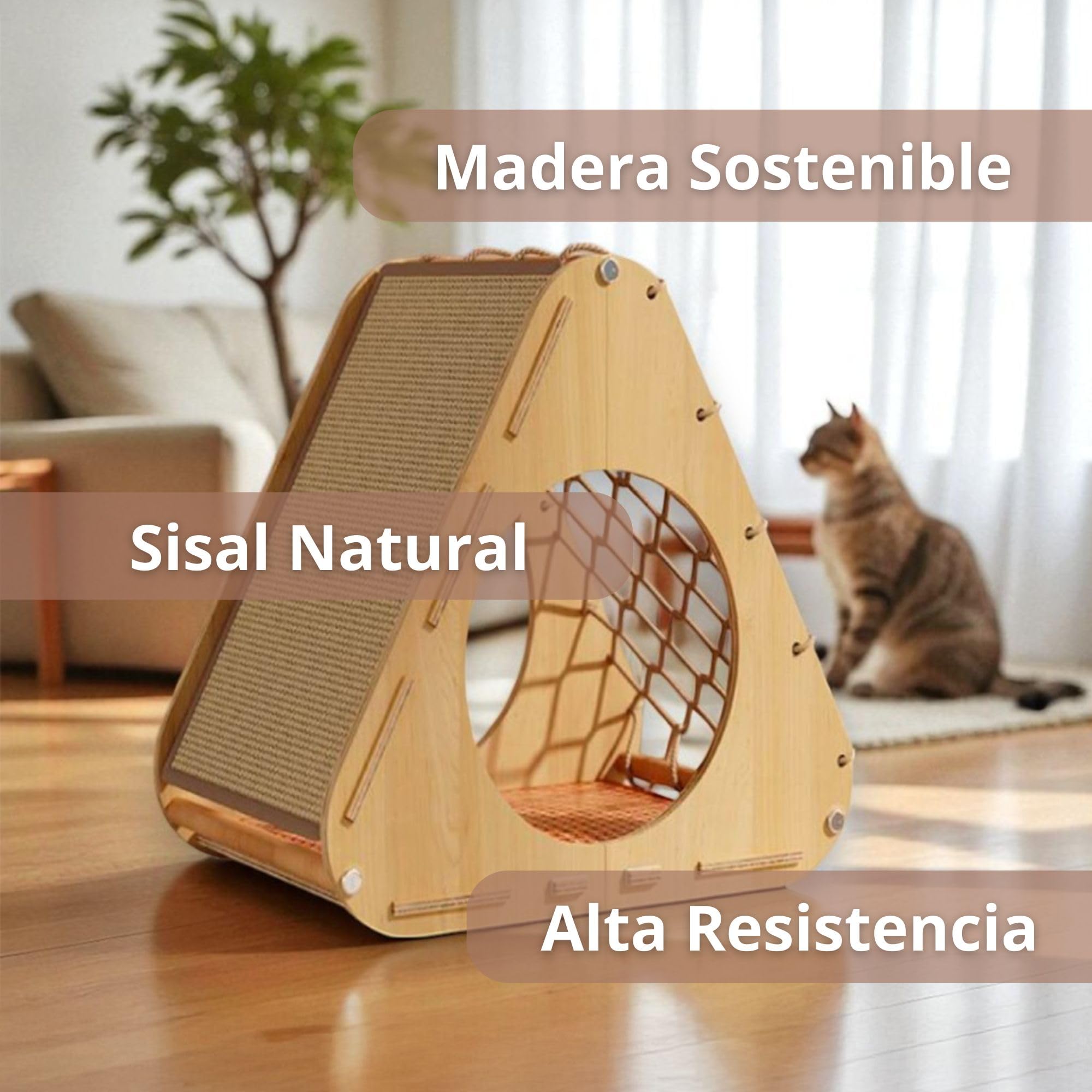 Casa para Gatos Interior Aurea con Rascador de Sisal Natural y Red de Escalada | Refugio con Cama Acolchada Postes de Rascado y Plataforma | ALTHEA LIVING