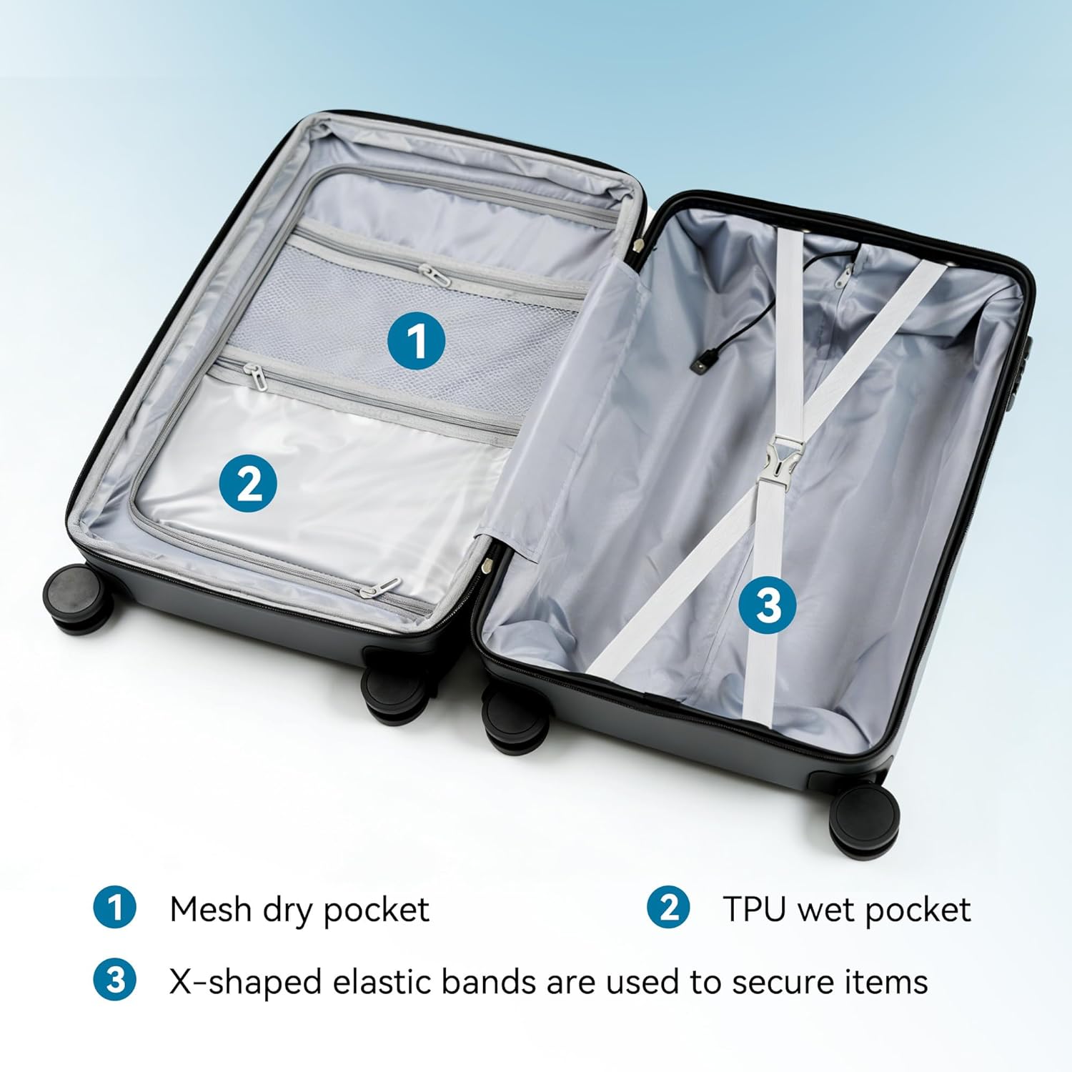 20 Inch Carry On Luggage with Spinner Wheels,PC Expandable Hard Shell Suitcase with USB Port,Lightweight Travel Luggage Airline Approved for Men Women (Iron Gray)