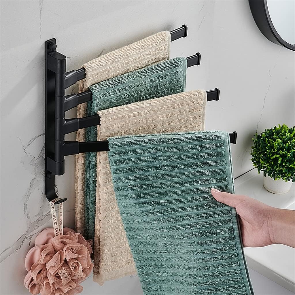 Bathroom Aluminum Towel Rack Rail Holder Black Swivel Rotating Hand Towel Bars Racks Wall Hanger Fixture Space Saving Hardware (Color : 2, Size