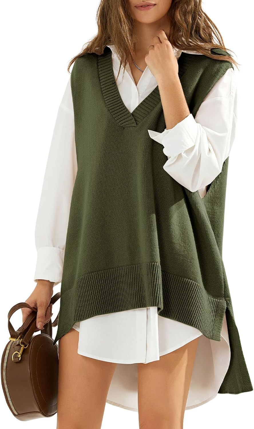 EXLURA Womens Oversized Sweater Vest Knit V Neck Tunic Casual Sleeveless Long Pullover Tank Tops Fall Winter Trendy 2025