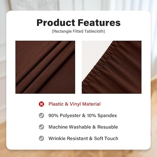 Miniatura 5 de NEWISHER Cubierta de Mesa Redonda Ajustada de Spandex Elástico Mantel Marrón Cubierta Superior de Mesa con Bordes Elásticos para Comedor Picnic