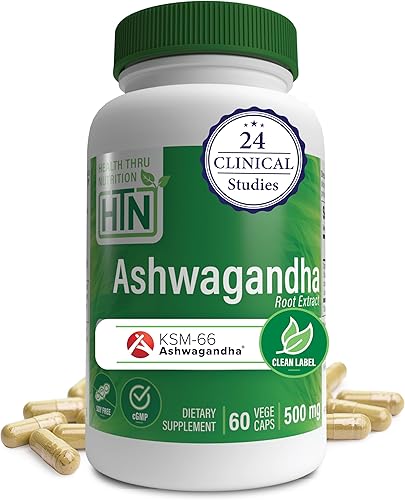 Health Thru Nutrition Ashwagandha 500mg KSM66 60 cápsulas  Estrés, estado de ánimo, enfoque y energía  Extracto de Whitania Somnifera solo raíz