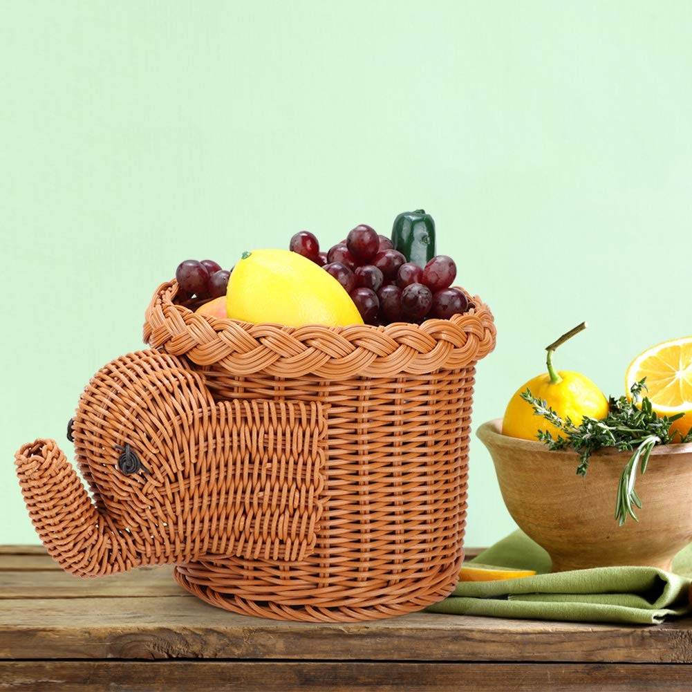 Cesto Portaoggetti In Rattan A Forma Di Elefante - Intrecciato A Mano, Organizer Per Giocattoli E Biancheria, Stile Boho