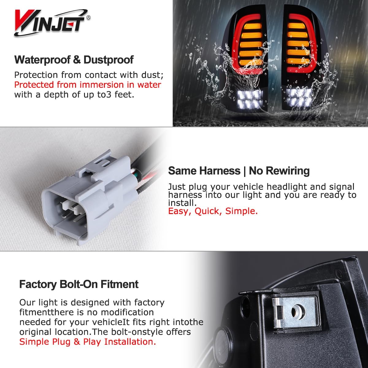 Winjet Full LED Tail Light Fit For 2005-2015 Toyota Tacoma, Led Sequential Taillight Replacement w/Yellow Sequential Turn Signal/Running/Brake/Reverse Light (Black Housing Smoked Lens)