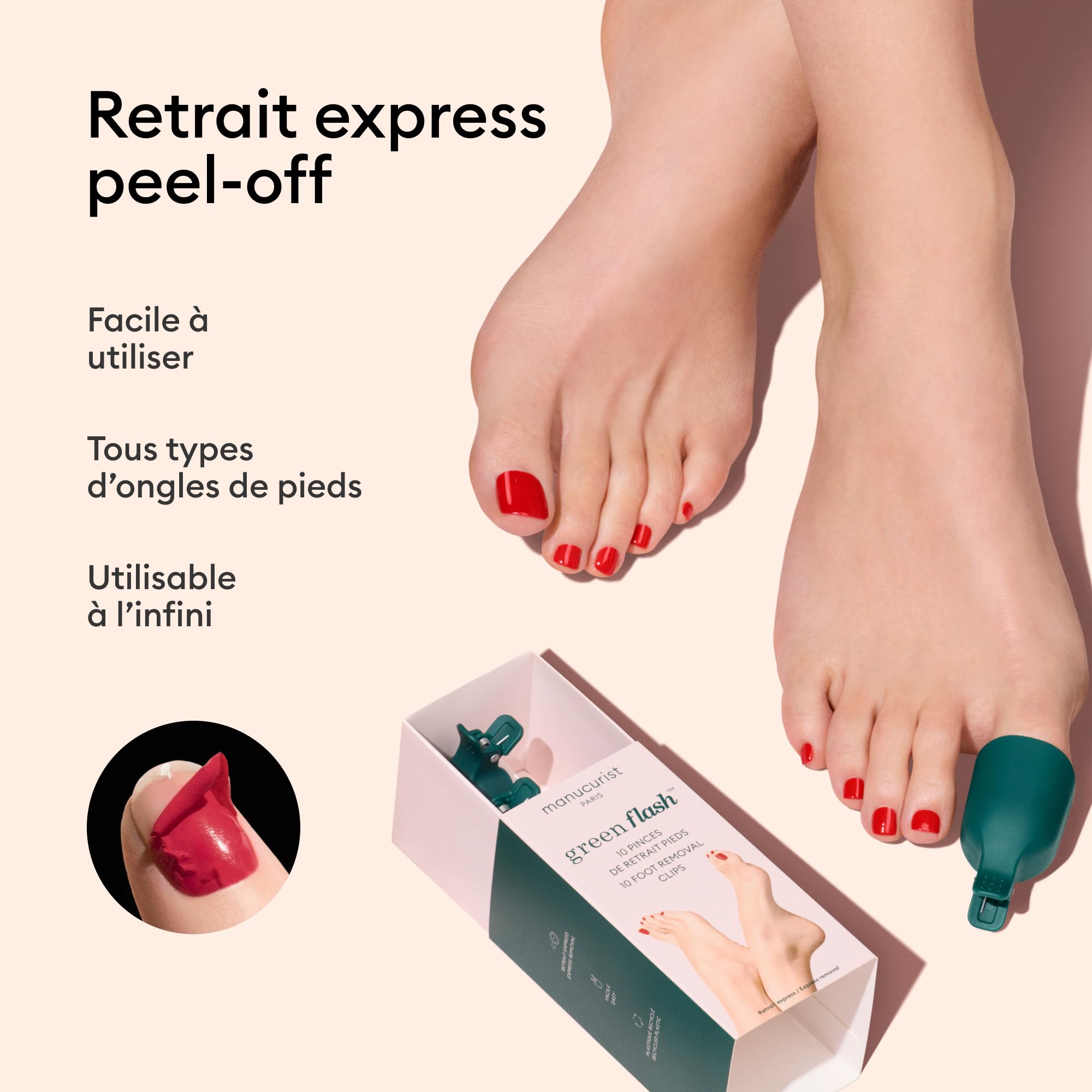 Manucurist - 10 Pinces de Retrait Pieds - Accessoire pour Retirer le Vernis Semi Permanent des Pieds - Retrait Doux Sans Acétone ni Ponçage - Réutilisables à vie