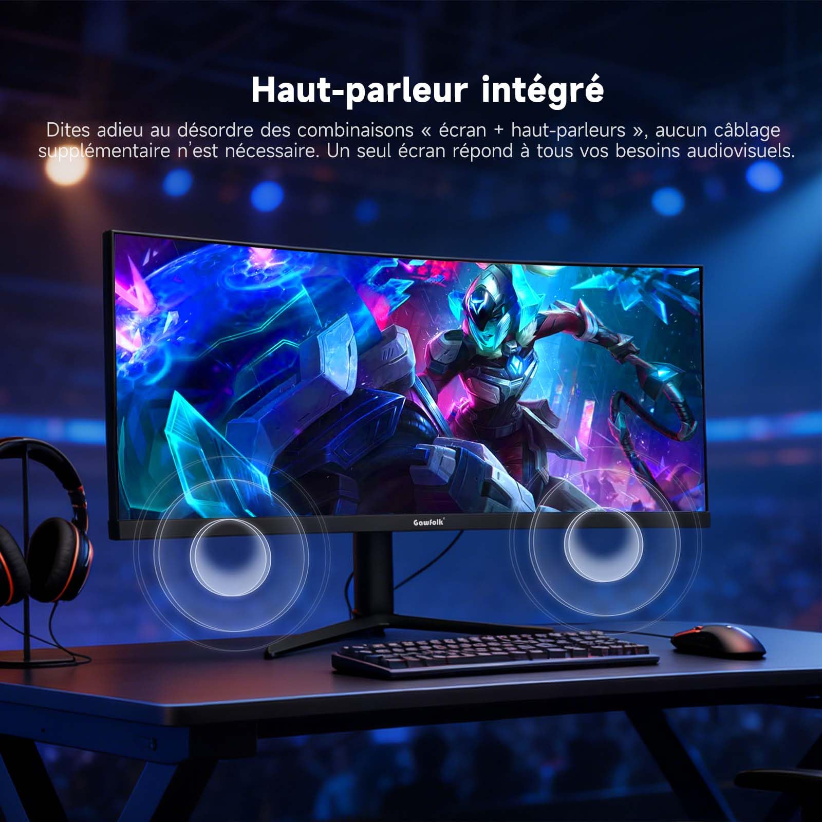 Gawfolk Écran PC Gaming Incurvé Ultrawide 34 Pouces 165 Hz, Moniteur 3800R 21:9 UWQHD (3440x1440), 120% sRGB, 1 ms, Adaptive Sync, Display Port, HDMI, Réglable en Hauteur, Haut-parleurs Intégrés-Noir