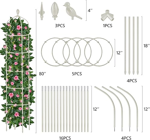 Miniatura 4 de Enrejado de obelisco de jardín para plantas trepadoras al aire libre, 6.7 pies, rosal, enrejado redondo para macetas, enrejado de flores de metal