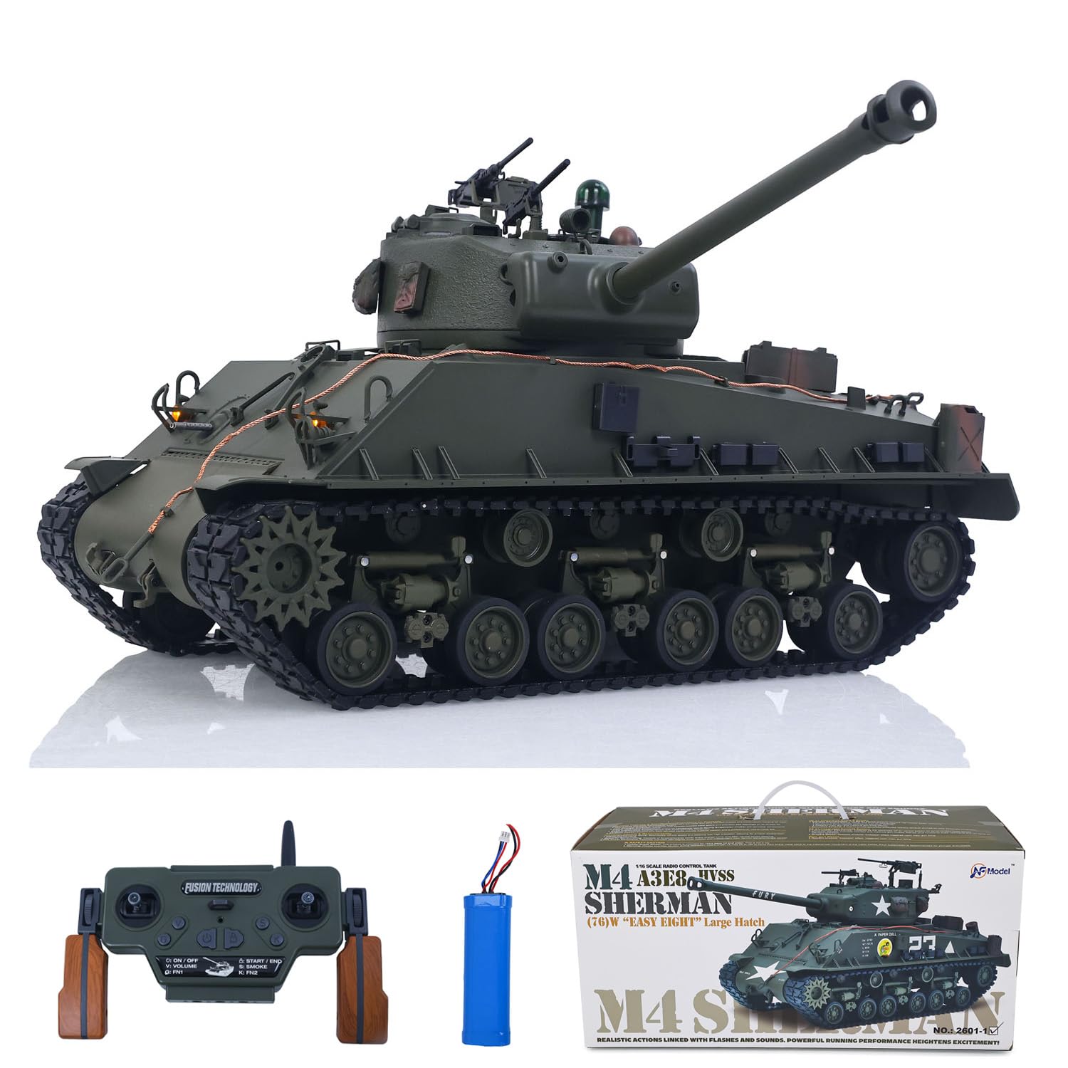 1/16 Ferngesteuerter Panzer Sherman M4A3 E8 Fury Edition | IR, BB, Rohr elevation, Raucheinheit, Metall-Chassis, Laufräder, 360° Drehung