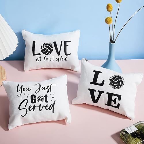 Miniatura 5 de 9 bolsas de maquillaje de voleibol, bolsas de lona para cosméticos con palabras, estuche de lápices de voleibol, estuche de almacenamiento portátil