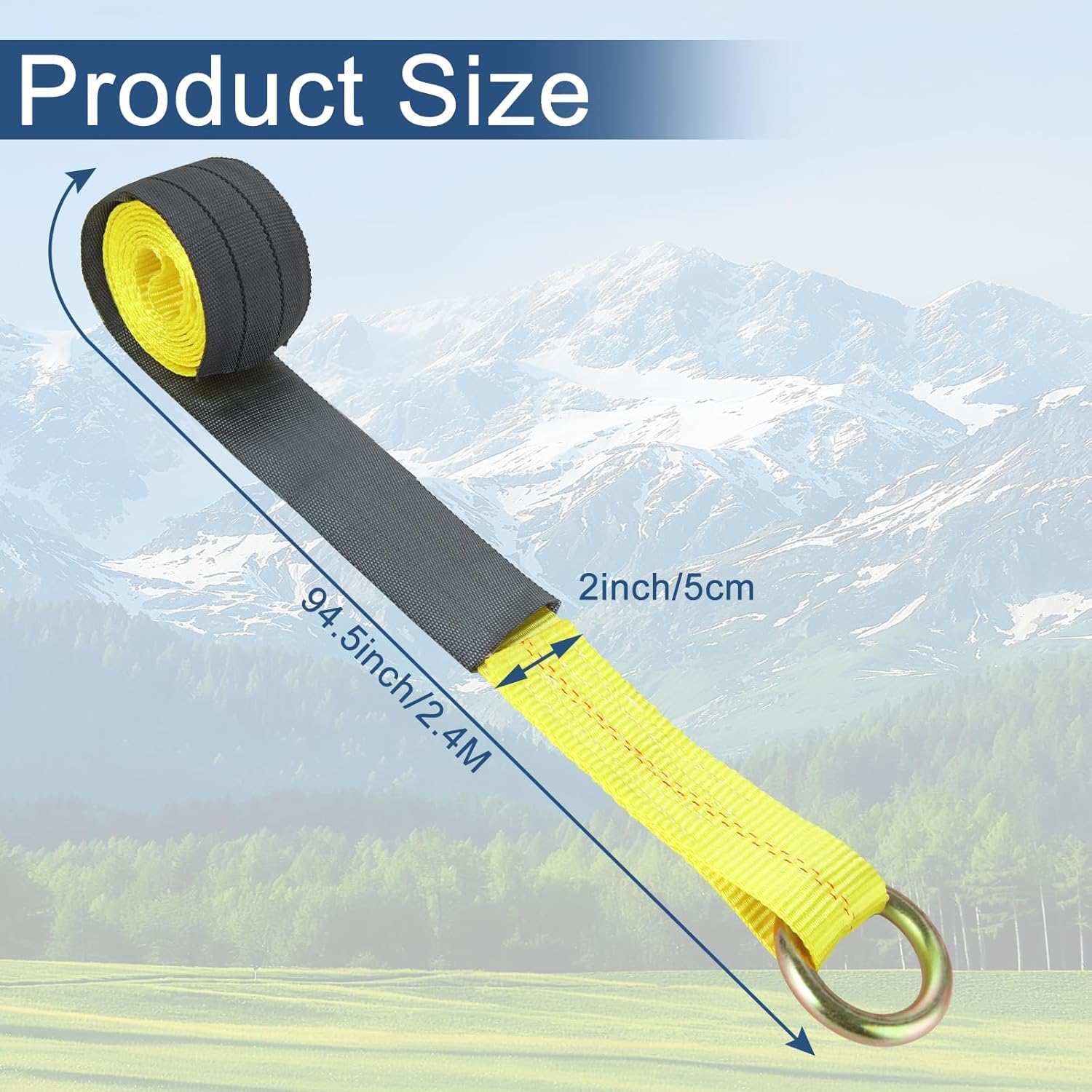 12Pack 2” x 8 Ft Lasso Wheel Lift Straps Lasso Strap with D Ring Truck Straps 11, 000 Lbs Break for Wheel Lift, Trailer, Tow Truck, Yellow