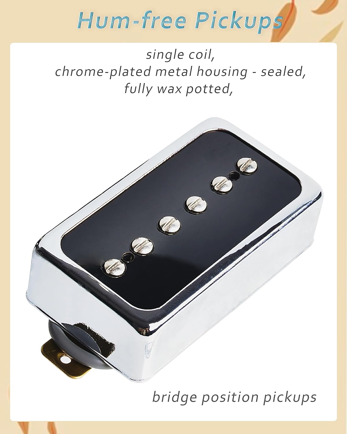 P90 Tone Pickup, Humbucker-sized Single Coil Bridge Pick Up Loaded Alnico V Magnets, as Replacement Parts for Standard-Humbucker Pickup on Electric Guitar, Chrome-90VB