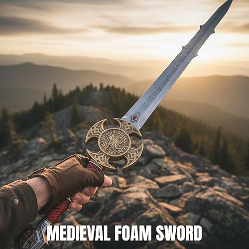 Miniatura 5 de Rite Edge Espada de espuma medieval de 35.5 pulgadas, espada templaria de caballeros para cosplay, LARP, Halloween y práctica, espadas de espuma de
