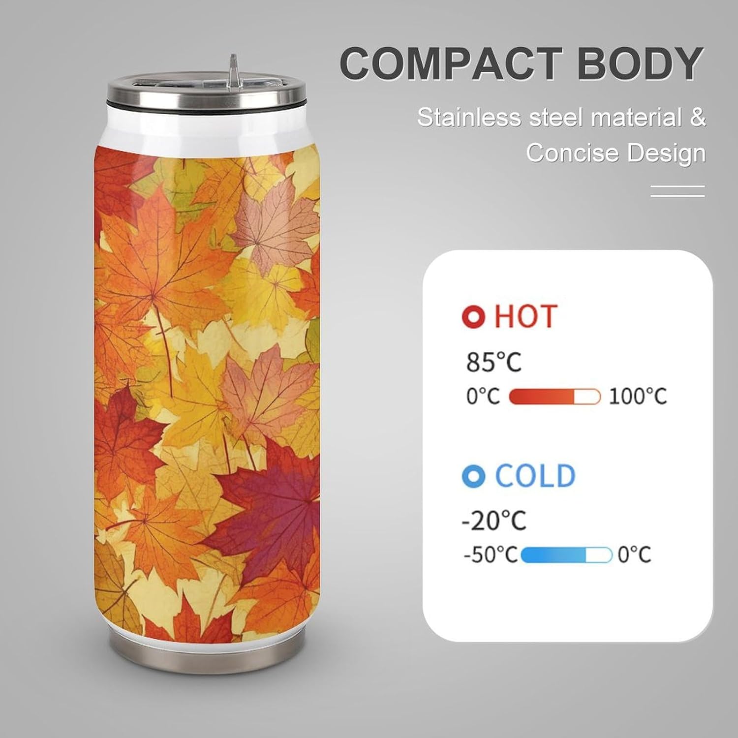 Stainless Steel Cups Autumn Leaves of Maple Printed Coke Cup Stainless Steel Insulated Cups with Lid And Straw