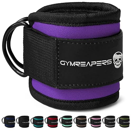 Gymreapers Ankle Straps (Pair) For Cable Machine Kickbacks, Glute Workouts, Lower Body Exercises - Adjustable Leg Straps with Neoprene Padding - Purple - Pair