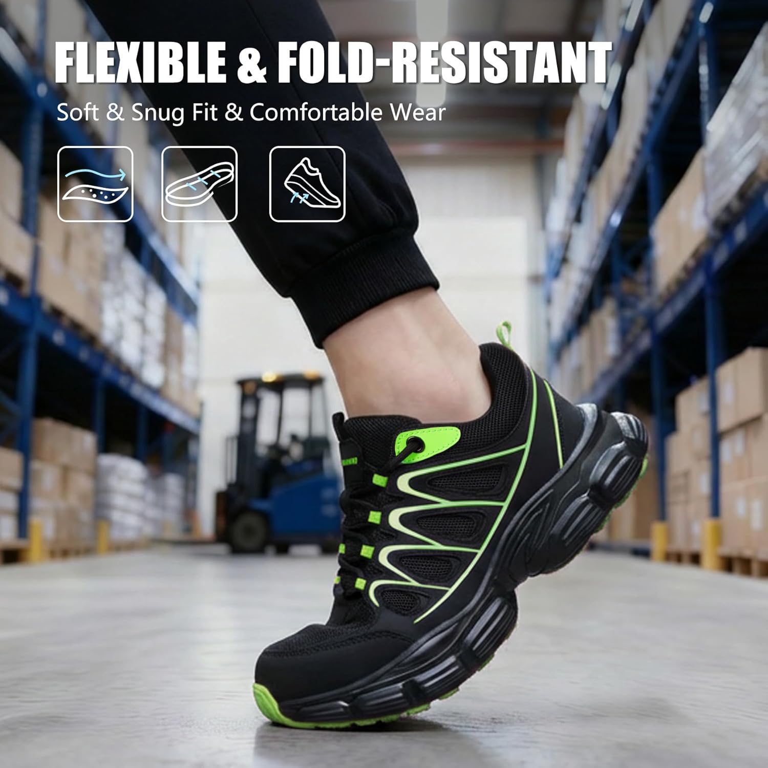 Steel Toe Shoes for Men - Lightweight Non Slip Work Shoes Women - Comfortable with Kevlar Midsole Safety Sneakers for Construction Warehouses Factories
