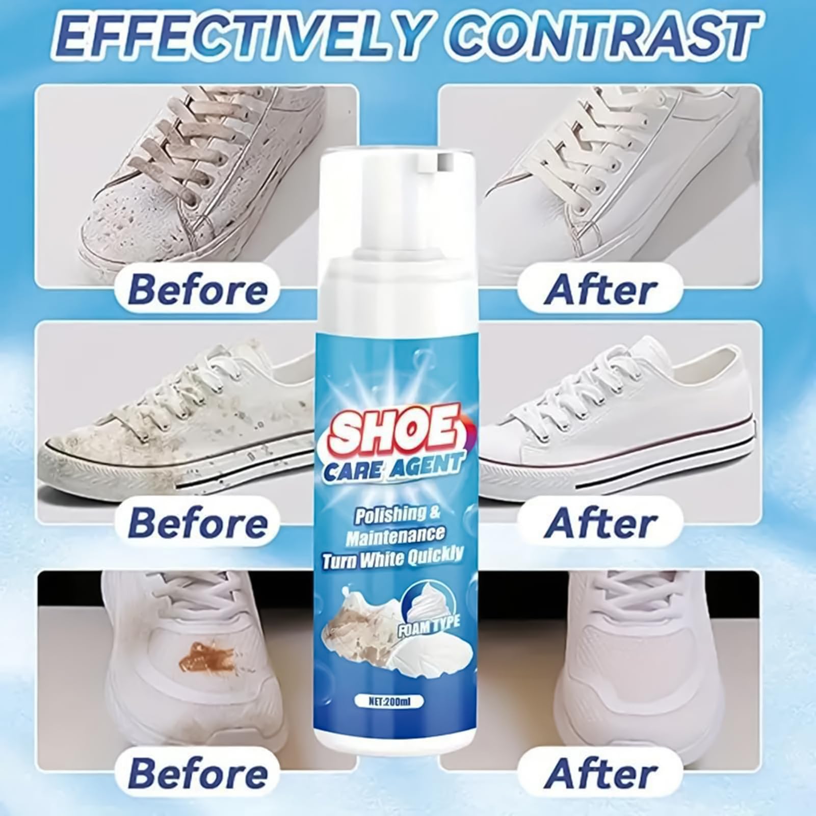 Schuhschaum-Reiniger, weiße Sneaker-Reinigungsset, Schuhreiniger, schneller Fleckenentfernungsschwamm, langlebiges Schaumspray, tragbare Lösung für Leinwand, Tennis, Walking, Outdoor, , Reisen