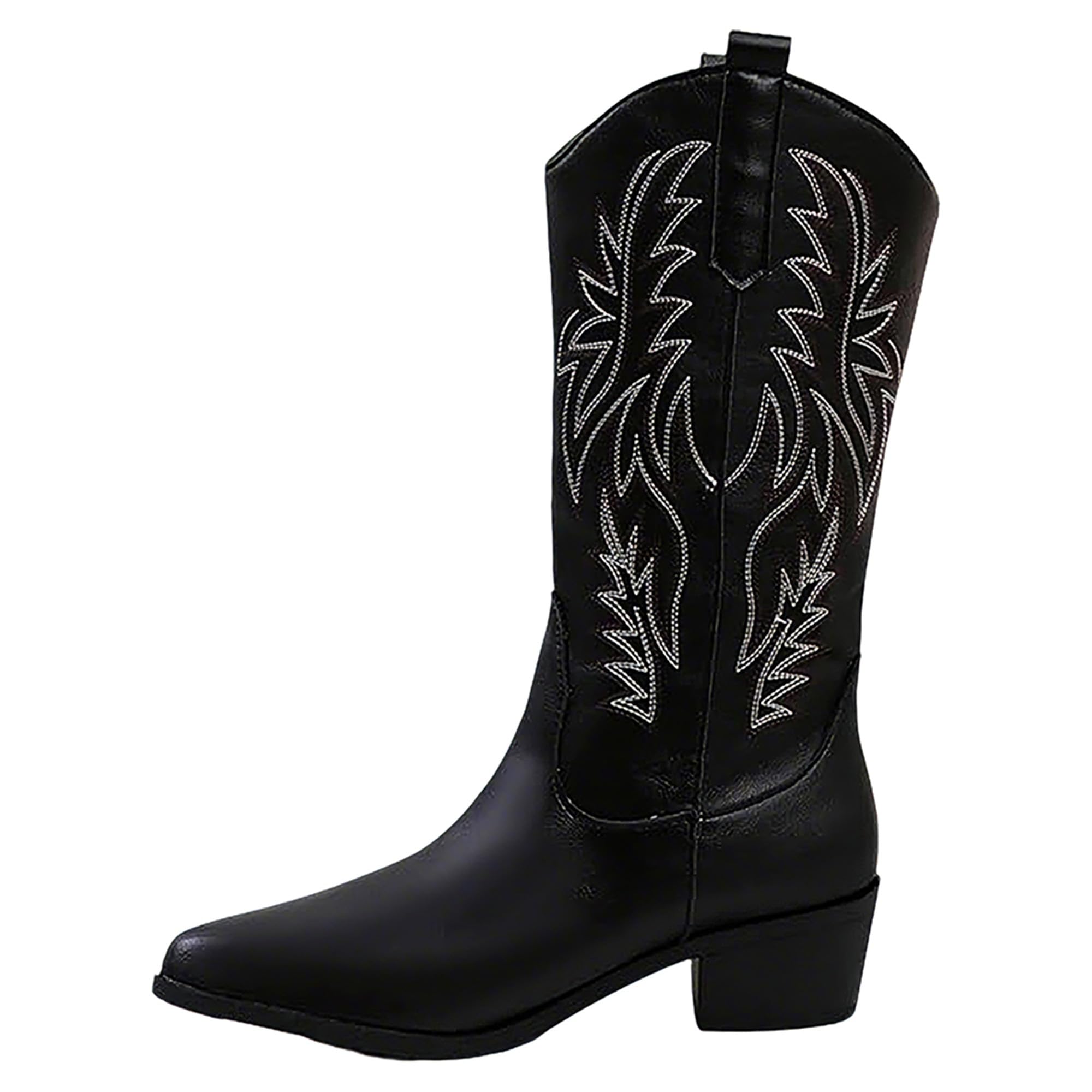 Mujer Botas Vaqueras Occidentales Bordadas Hasta Pantorrilla Punta Afilada Tacón Bajo Grueso Ideal Conciertos Fiestas Vestidos Vaqueros Faldas
