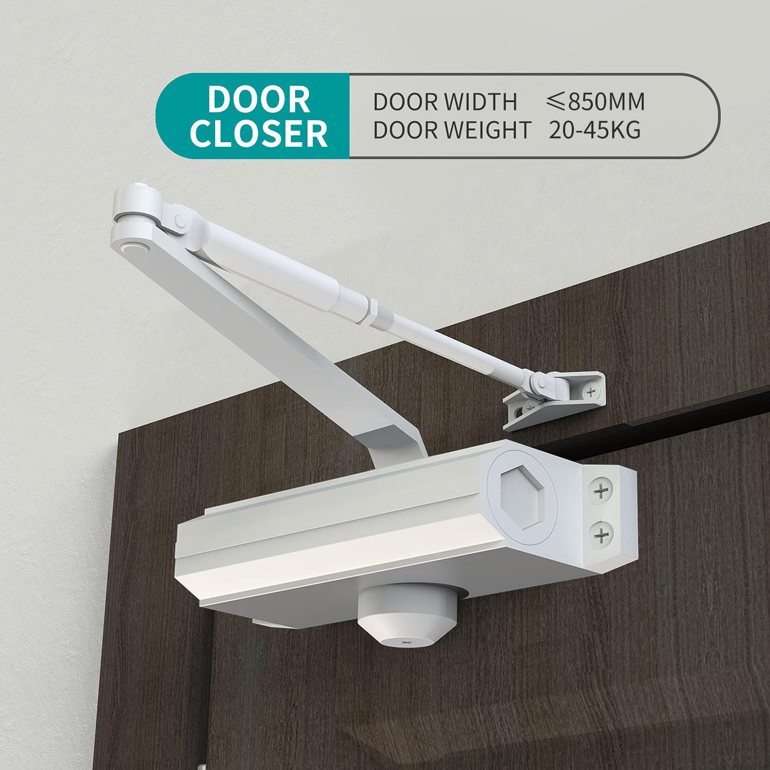 Safety Spring Door Closer – Automatic Self-Closing Adjustable Fire-Rated Metal Closer For Left/Right Swing Doors (White)