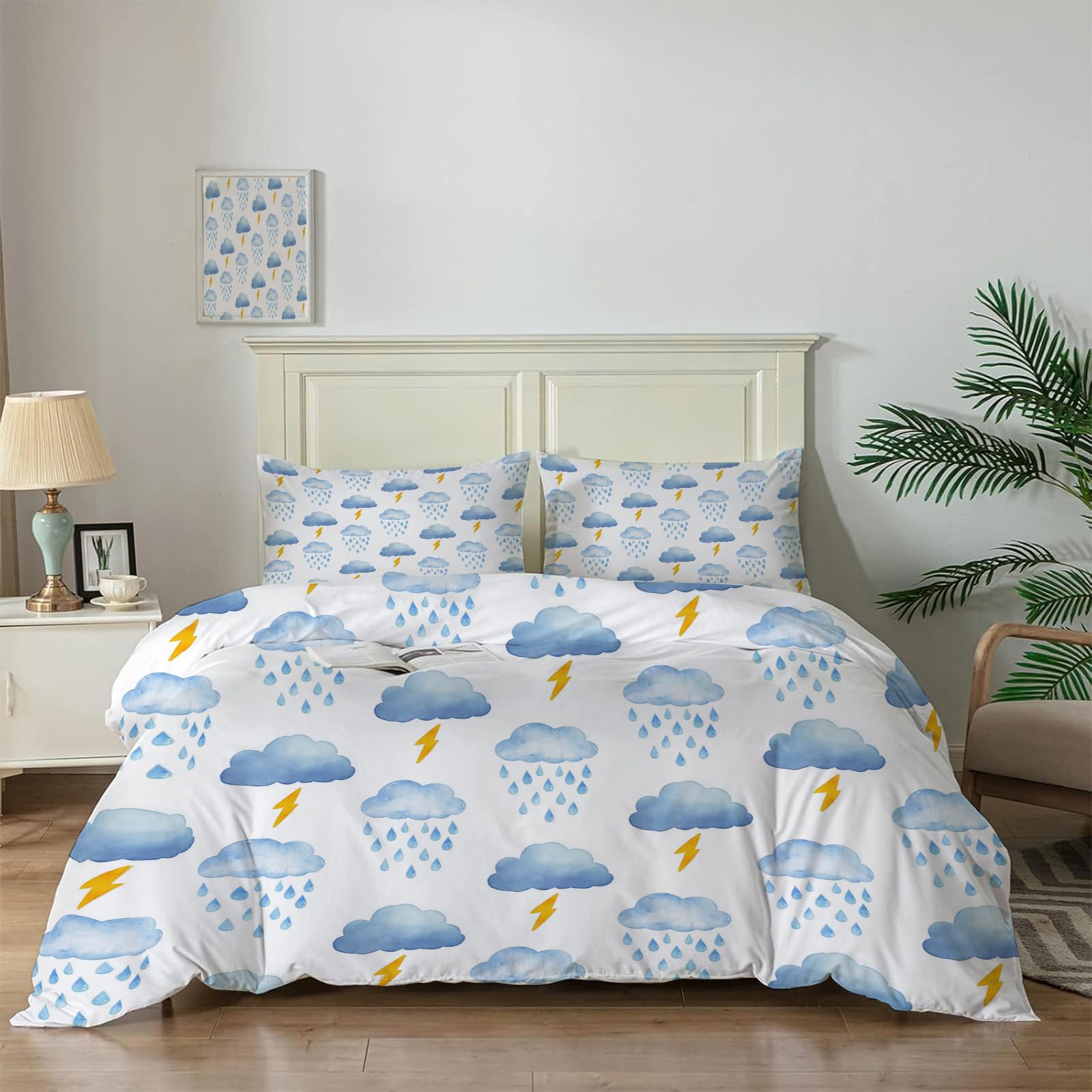 Housse de couette nuages anti-froissement et ultra légère pour literie 3 pièces au toucher doux