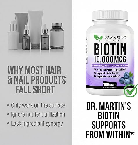 Miniatura 5 de Potente biotina (vitamina B7) 10,000 mcg con suplemento de vitaminas D y E | 180 unidades | Cabello, piel y uñas | Para un crecimiento del cabello