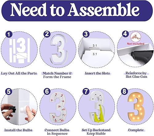 Miniatura 280 de Números iluminados grandes de 4 pies, números de marquesina 2 para decoraciones de cumpleaños de 21 para niños y niñas, números gigantes iluminados