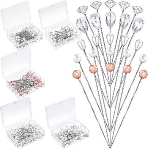 500 pines de ramillete de 5 estilos, alfileres de ramillete de cabeza de perla, pasadores de cabeza recta, pasadores de ramo floral para boda,