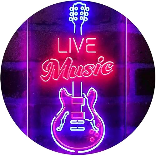 ADVPRO Letrero de neón LED de doble color para guitarra electrónica, música en vivo, color azul y rojo, 16 x 24 pulgadas st6s46-i4089-br