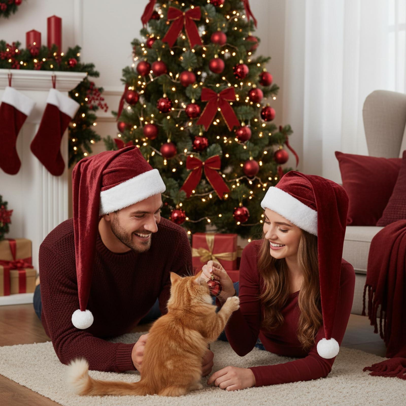 2 sombreros de Papá Noel para adultos, unisex, de terciopelo, extra grueso, clásico, sombreros de vacaciones para adultos, suministros de Navidad